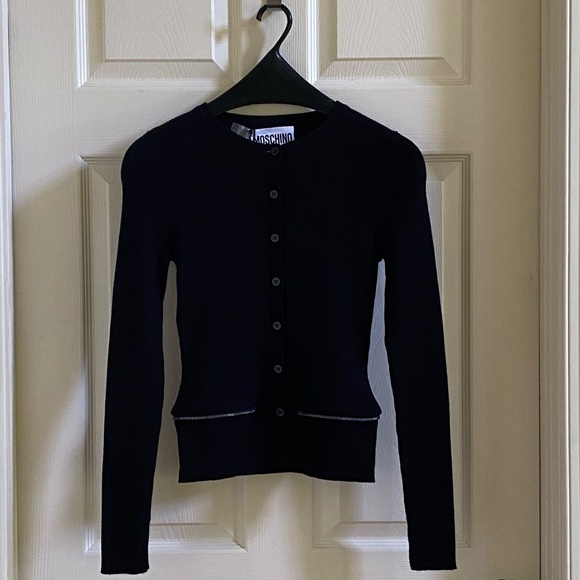 Moschino Couture Black Cardigan Sweater Jacket with Detachable Mesh Ruffled Hem - Picture 14 of 16